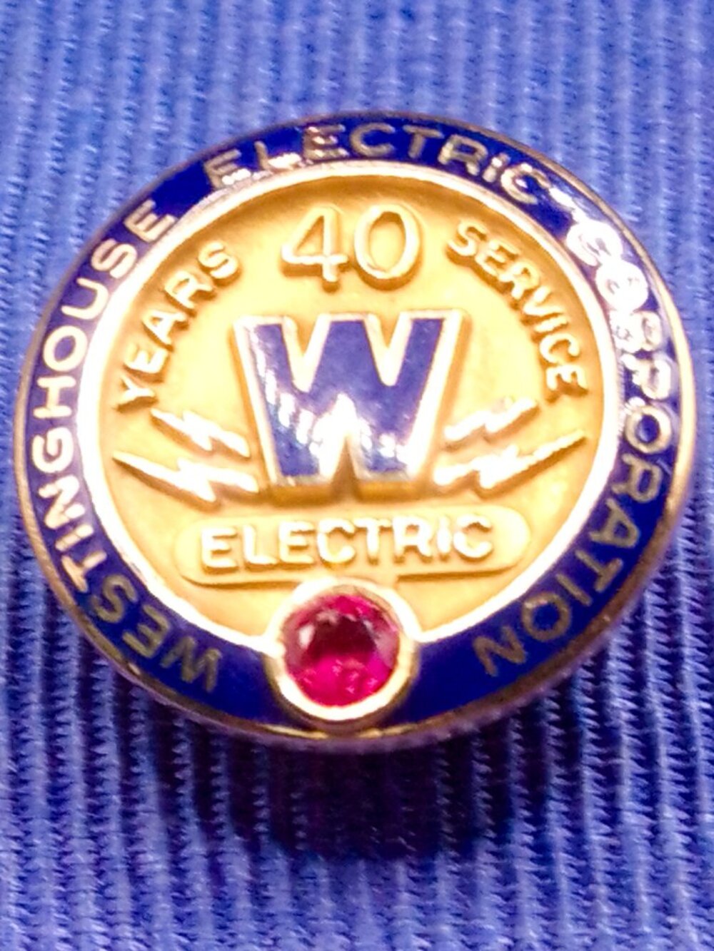 Vintage 14k Gold Ruby Westinghouse Electric Co. 40 Year Service Award Pin